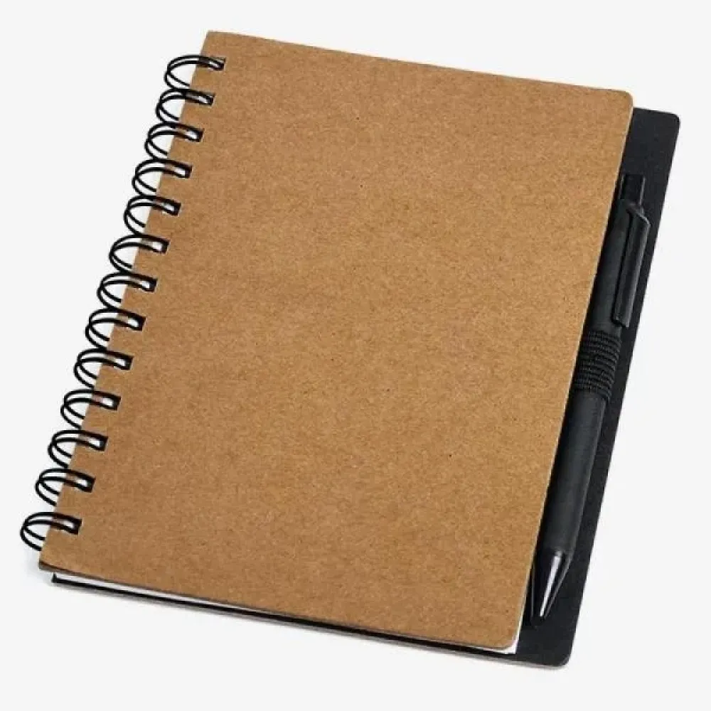 CADERNO ESPIRAL COM CAPA DURA E CANETA RECICLADOS-LE-33500