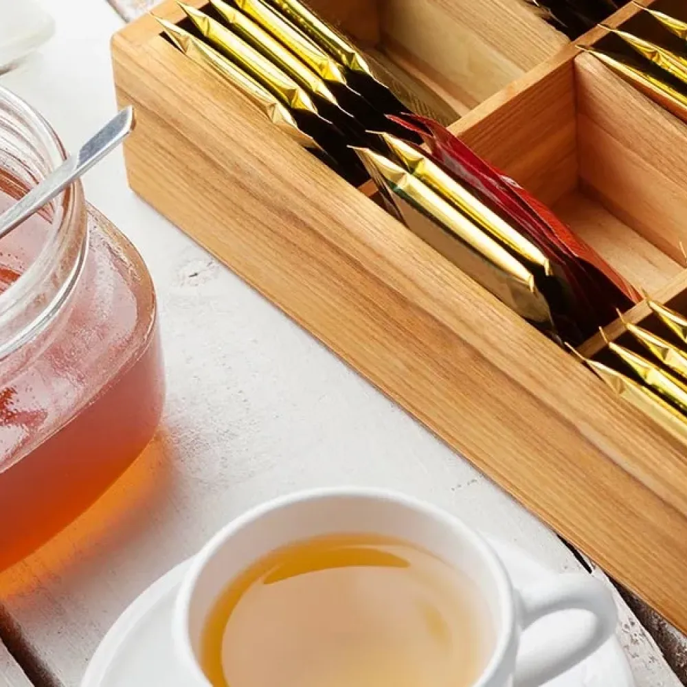 CAIXA PARA CHÁS EM BAMBU / POLIESTIRENO