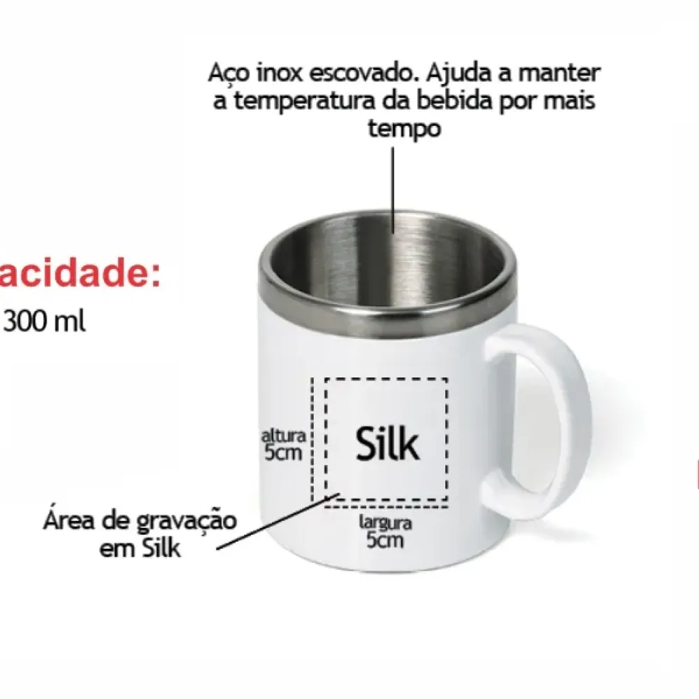 CANECA EM AÇO INOX/POLIESTIRENO - 300 ML