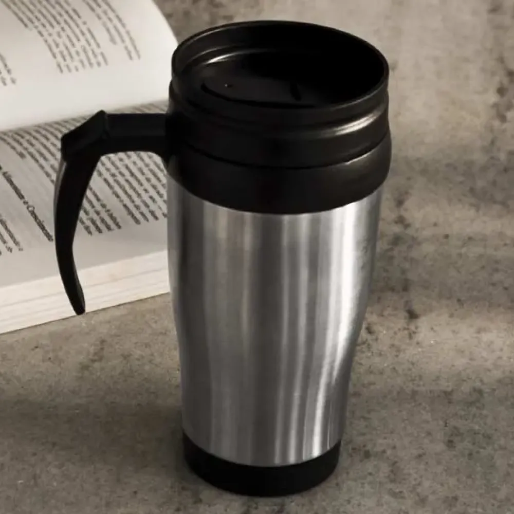 CANECA REVESTIDA EM AÇO INOX - 410 ML - PRETA.
