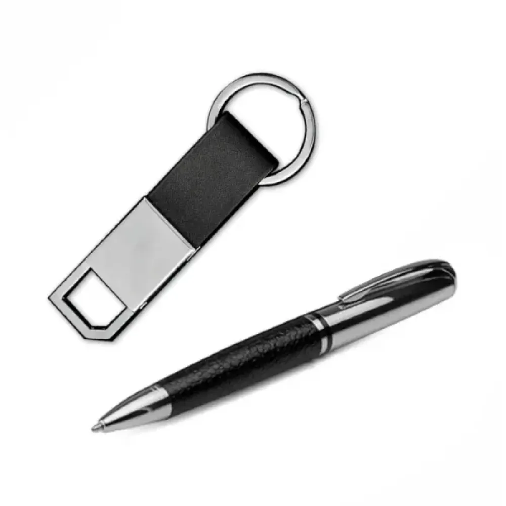 CANETA E CHAVEIRO MOSQUETÃO EM METAL E MATERIAL SINTÉTICO PRATA-CC-31321-PRA