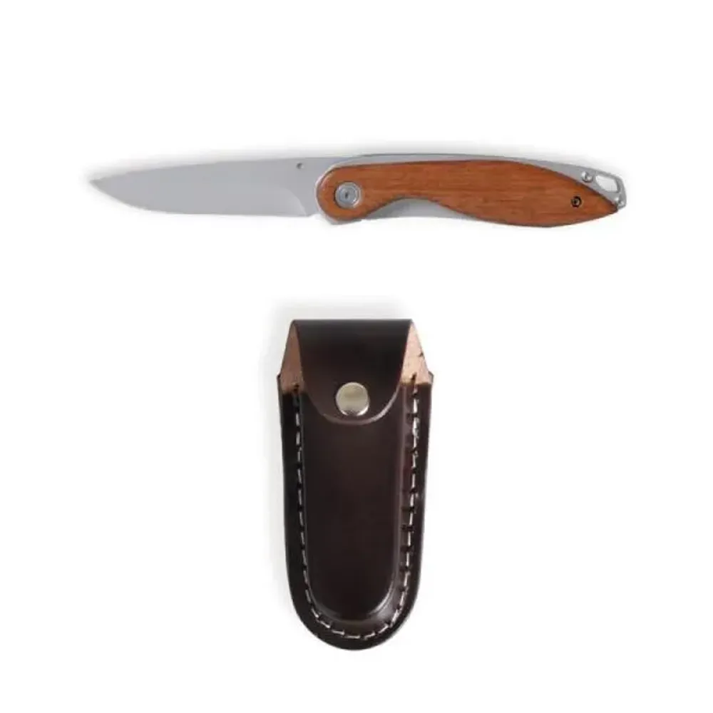 CANIVETE 3  COM CABO EM MADEIRA E BAINHA EM COURO