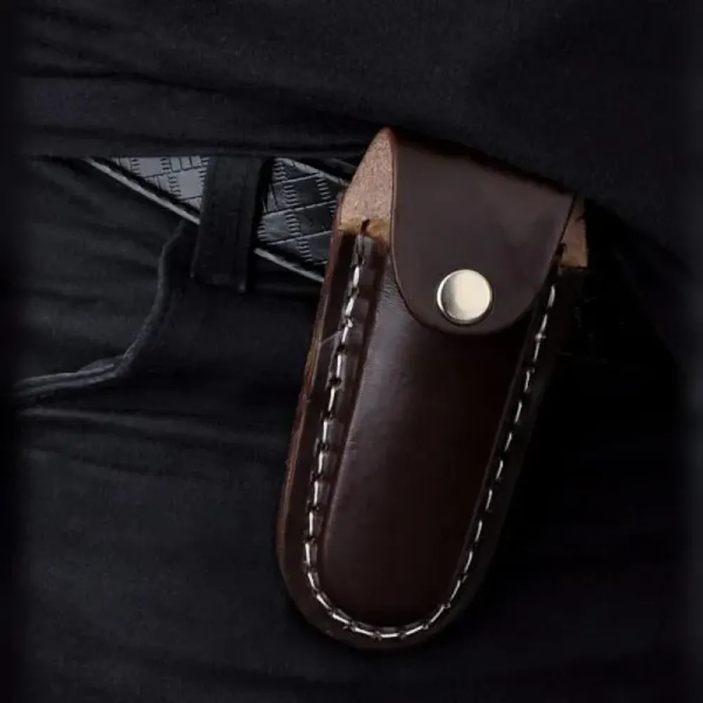 CANIVETE 3  COM CABO EM MADEIRA E BAINHA EM COURO