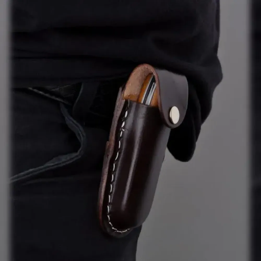 CANIVETE 3  COM CABO EM MADEIRA E BAINHA EM COURO