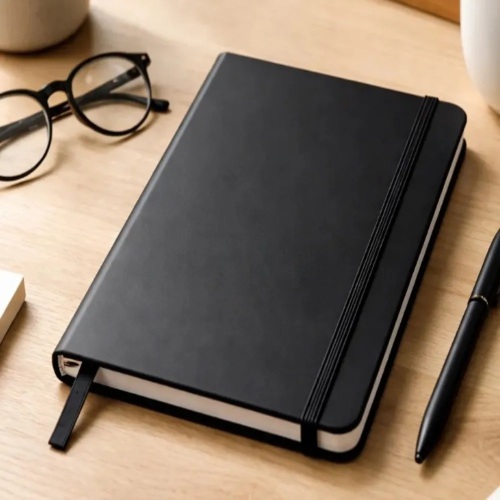 CARDENETA TIPO MOLESKINE PRETO COM PAUTA-LG3583