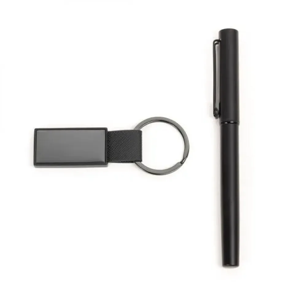 CANETA ROLLER E CHAVEIRO EM METAL/PU