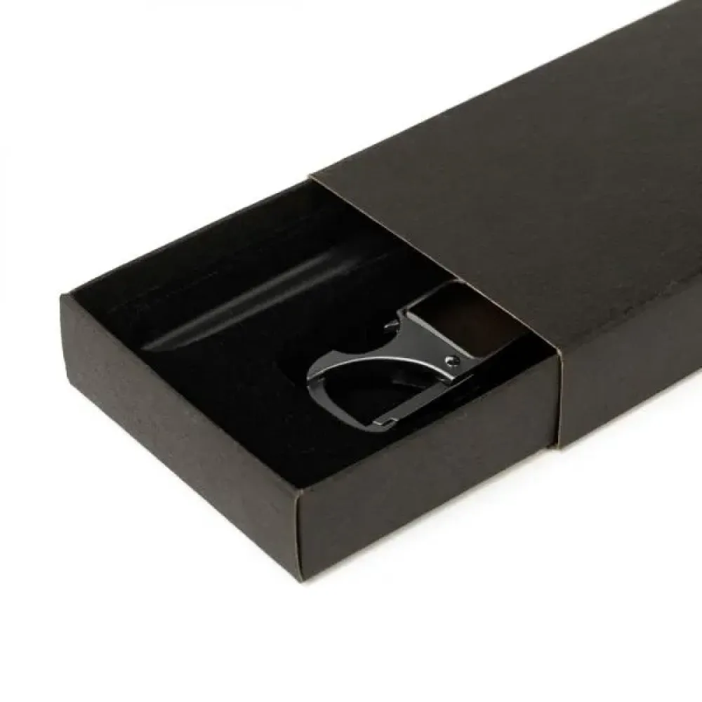 CANETA ROLLER E CHAVEIRO CINZA EM METAL E PU PRETO