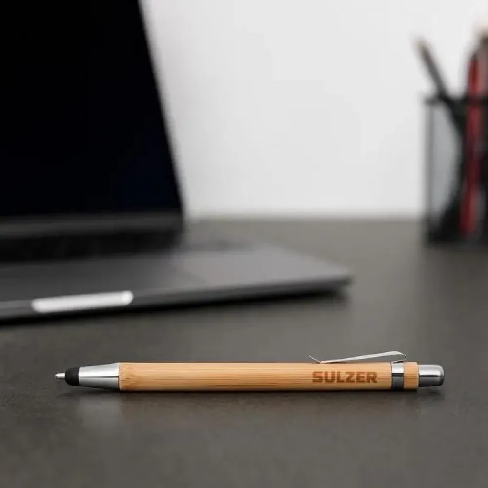CANETA ESFEROGRÁFICA EM BAMBU E METAL COM PONTA TOUCH