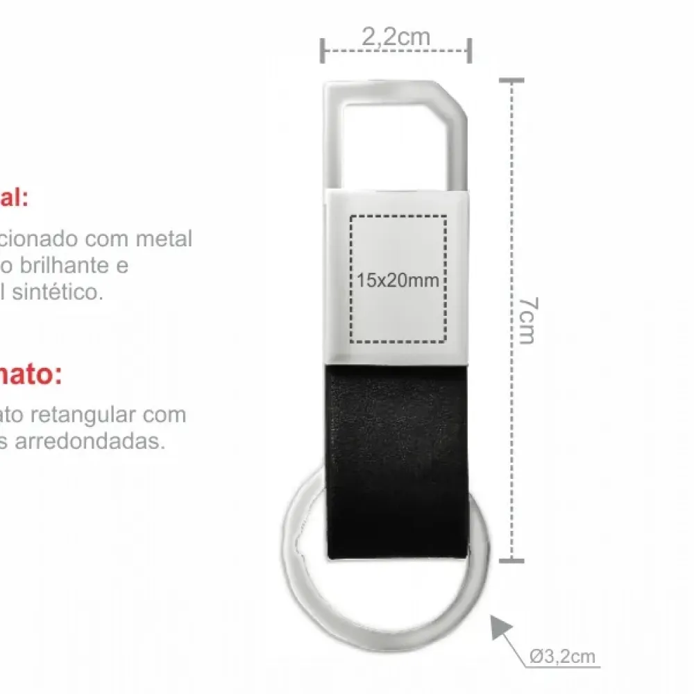 CHAVEIRO EM METAL E MATERIAL SINTÉTICO PRETO COM DETALHE