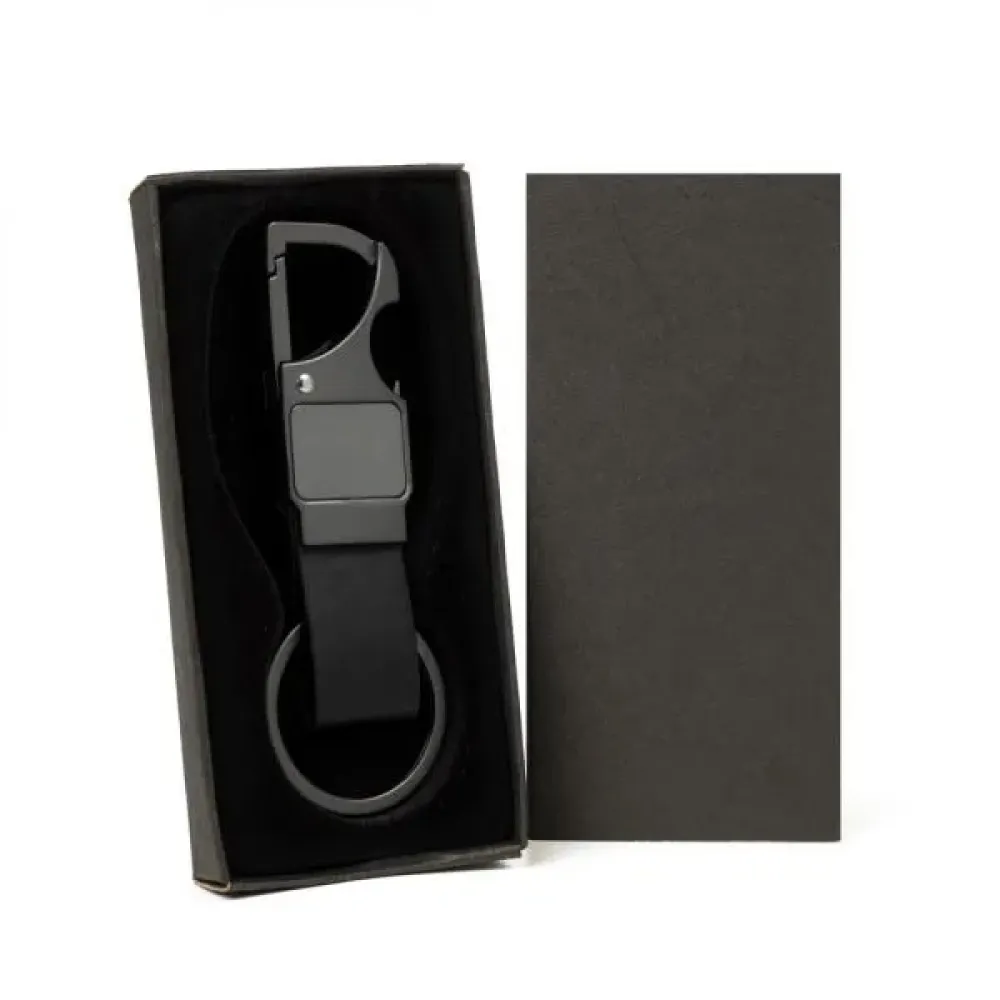CHAVEIRO MOSQUETÃO EM METAL/PU - CINZA/PRETO-CH-00738