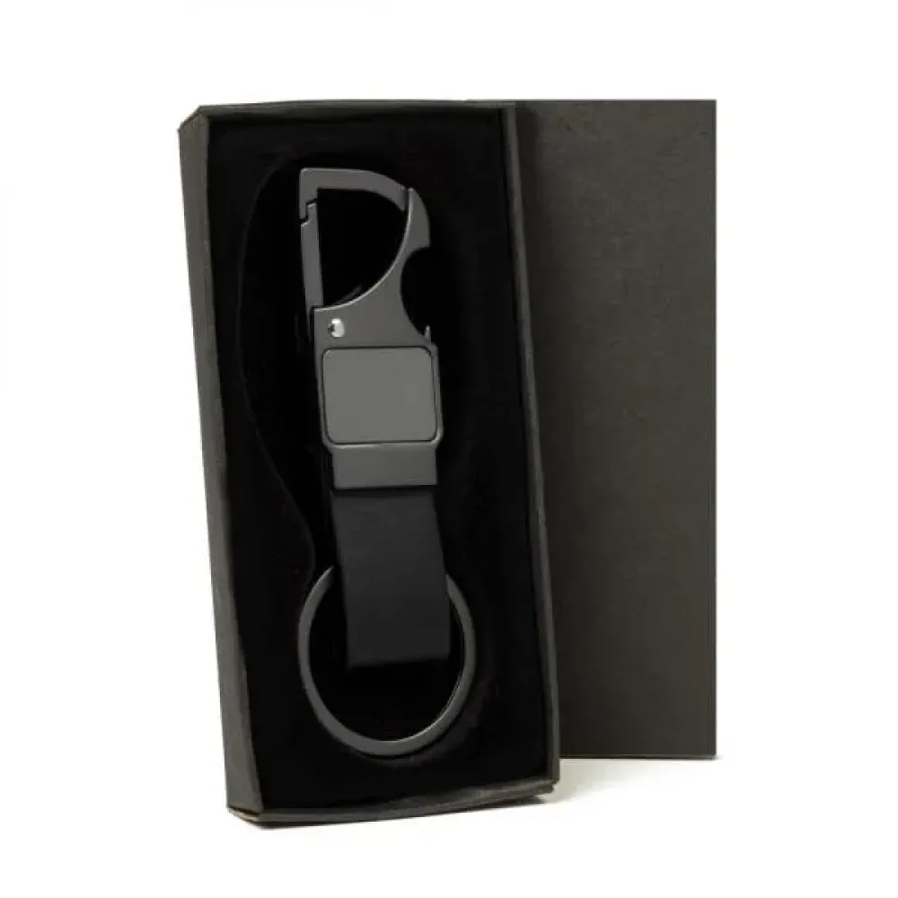 CHAVEIRO MOSQUETÃO EM METAL/PU - CINZA/PRETO