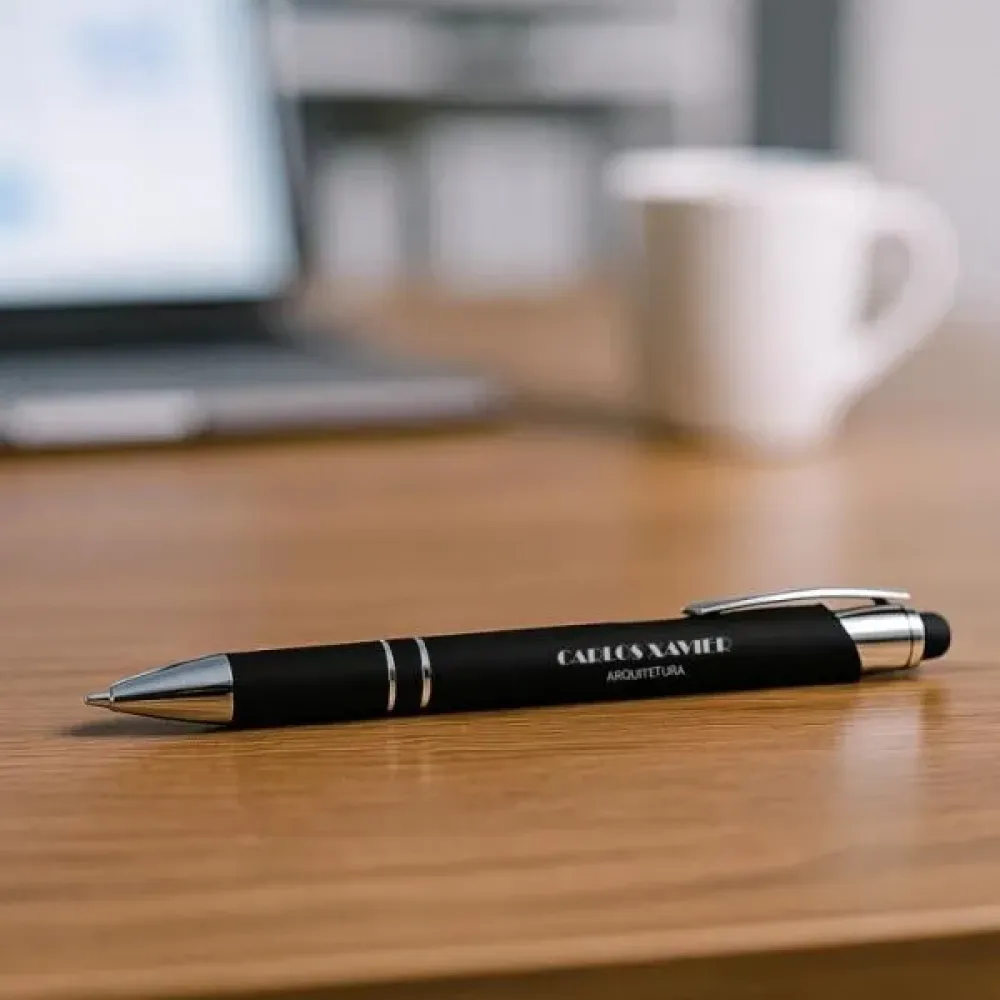 CANETA ESFERORÁFICA EM ALUMÍNIO COM PONTA TOUCH PRETA