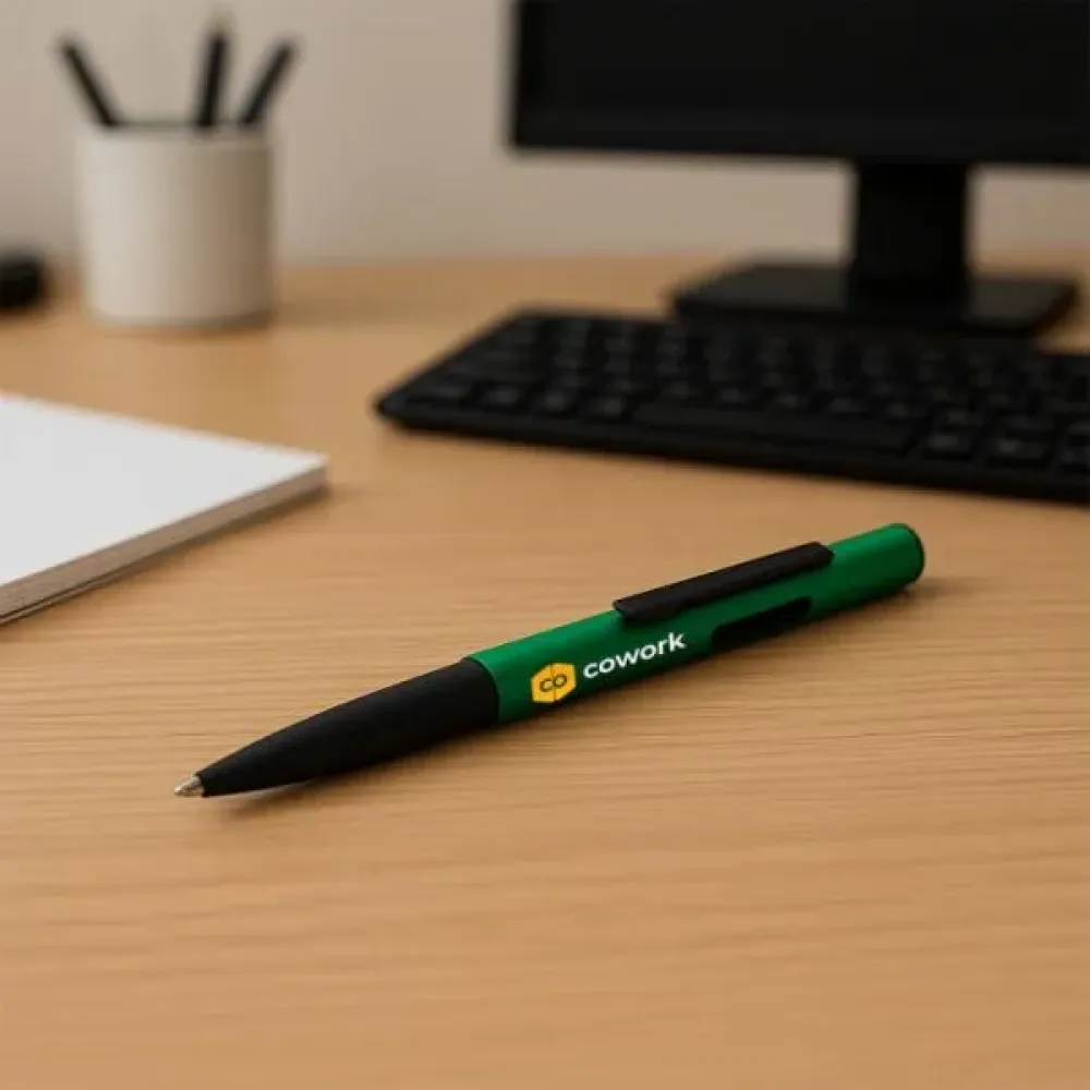 CANETA ESFEROGRÁFICA EM ABS COM TAMPA E PONTA TOUCH VERDE