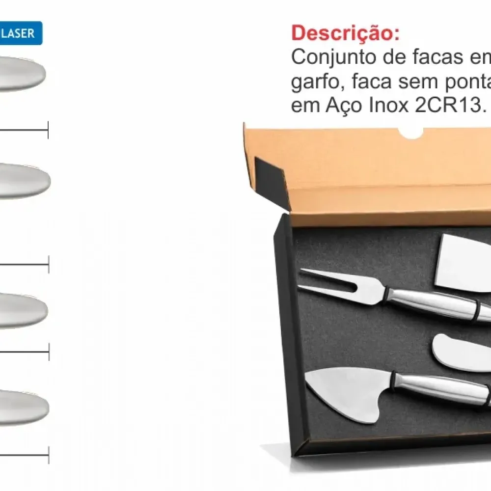 CONJUNTO DE FACAS PARA QUEIJOS EM AÇO INOX - 4 PÇS