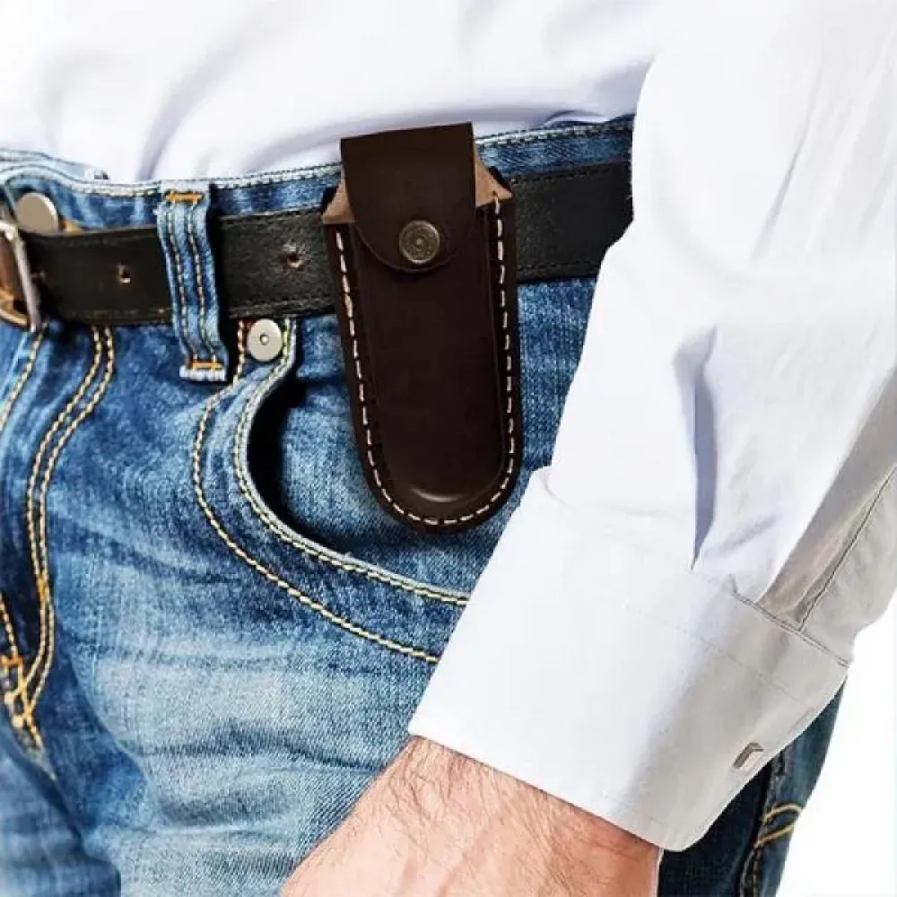 CANIVETE 3  CABO COM DETALHES EM MADEIRA E BAINHA EM COURO