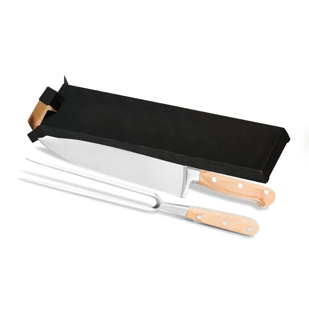 CONJ. DE GARFO E FACA 8" FORJADOS EM INOX / BAMBU - 2 PÇS-KF-03153-INO