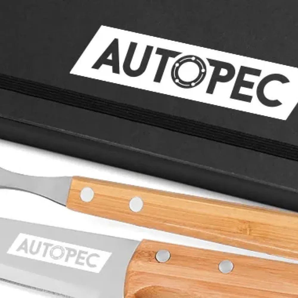 CONJ. DE GARFO E FACA INOX / MADEIRA / BAMBU COM ESTOJO PRETO - 3 PÇS