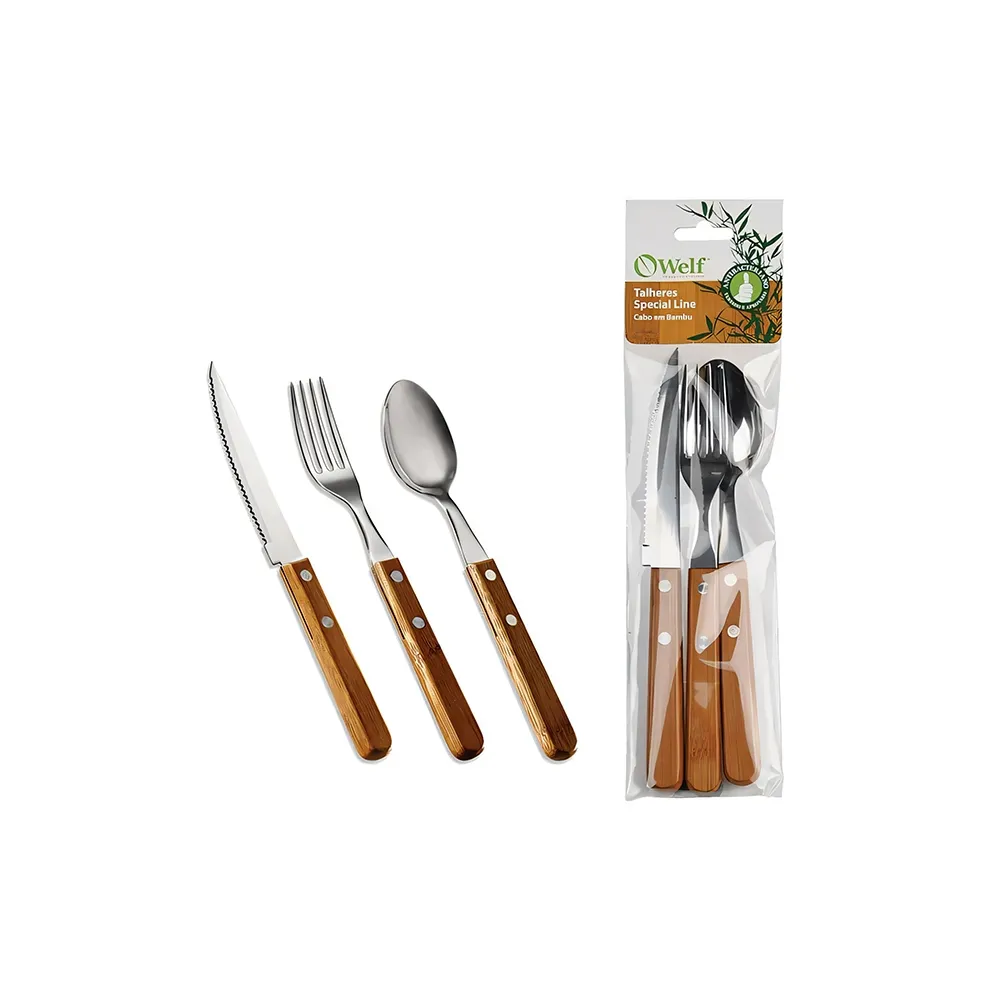 CONJ. DE TALHERES PARA  MESA INOX/BAMBU  - 3 PÇS-UP-33453