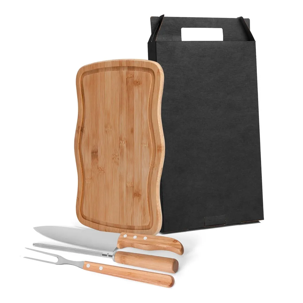 CONJ. PARA CHURRASCO EM BAMBU / MADEIRA / INOX - 4 PÇS-MB-32103-BAMBU
