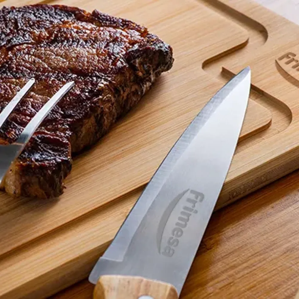 CONJ. PARA CHURRASCO EM BAMBU / INOX / MADEIRA - 4 PÇS