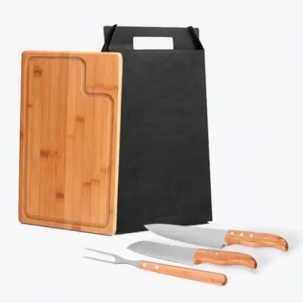 CONJ. PARA CHURRASCO EM BAMBU / MADEIRA / INOX TEXAS - 4 PÇS