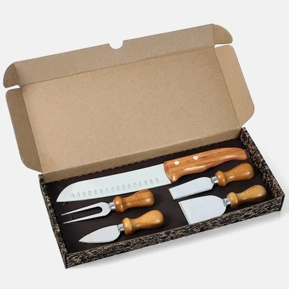 CONJ. PARA QUEIJO E FACA SANTOKU EM INOX / BAMBU – 5 PÇS