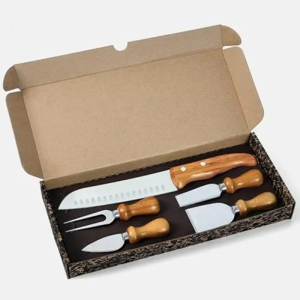 CONJ. PARA QUEIJO E FACA SANTOKU EM INOX / BAMBU / MADEIRA - 5 PÇS