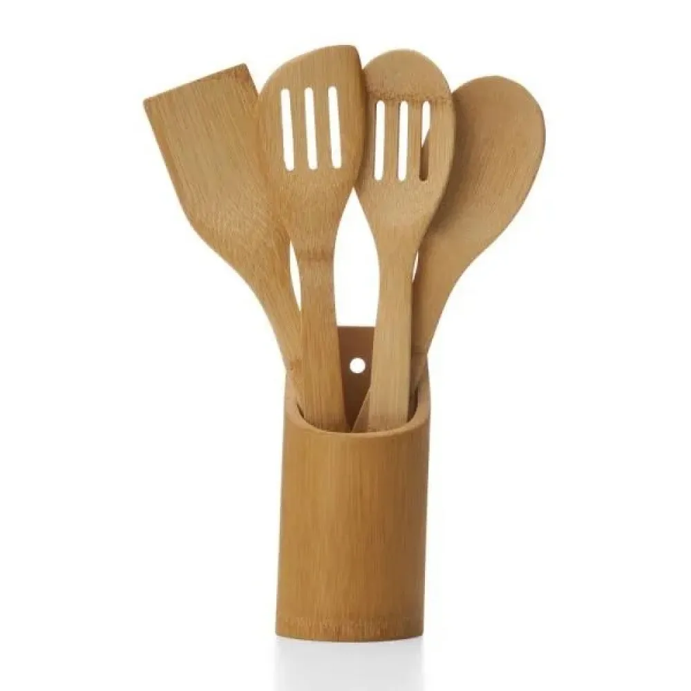 CONJUNTO DE UTENSÍLIOS EM BAMBU  - 5 PÇS