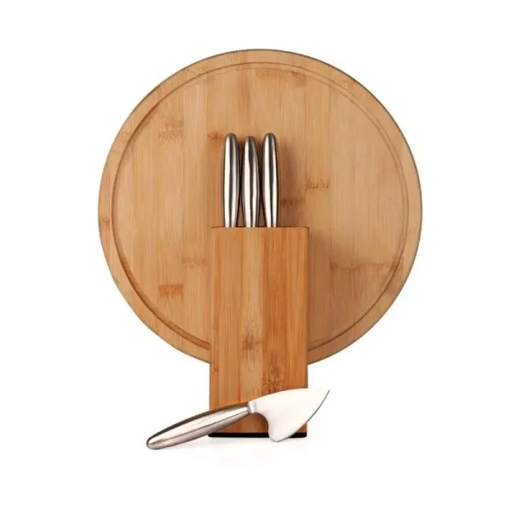 CONJUNTO PARA QUEIJO COM CEPO EM BAMBU / INOX - 6 PÇS