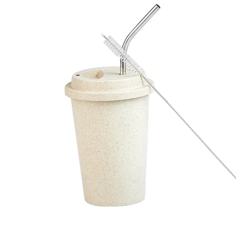 COPO EM FIBRA DE BAMBU COM CANUDO E LIMPADOR