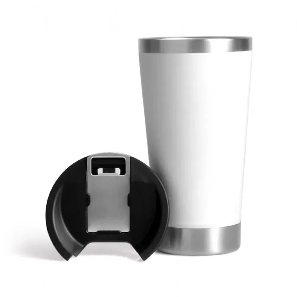 COPO TÉRMICO C/ TAMPA E ABRIDOR - BRANCO - 500 ML