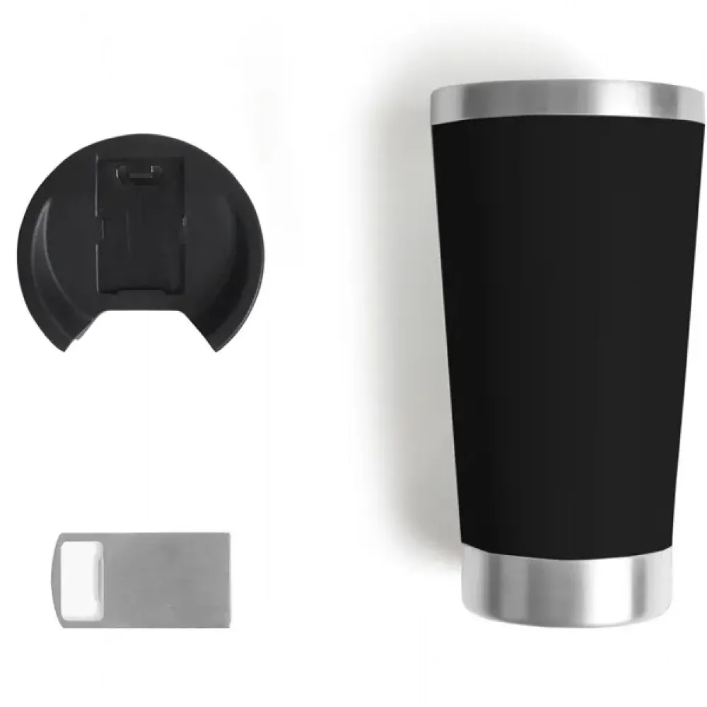 COPO TÉRMICO C/ TAMPA E ABRIDOR - PRETO - 500 ML