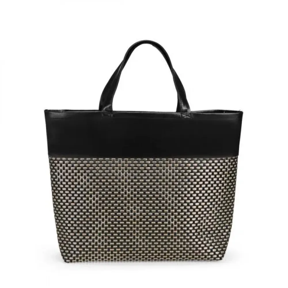 SACOLA EM PVC E COURO SINTÉTICO - PRETO/XADREZ