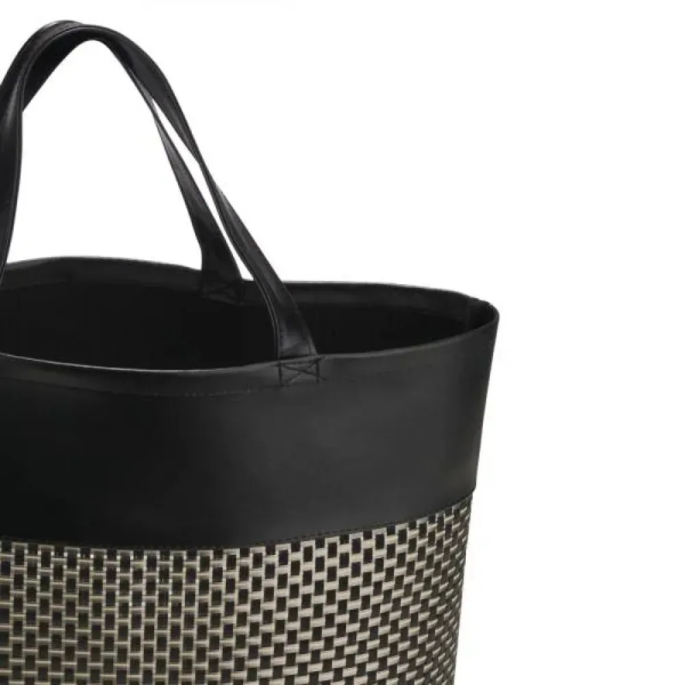 SACOLA EM PVC E COURO SINTÉTICO - PRETO/XADREZ