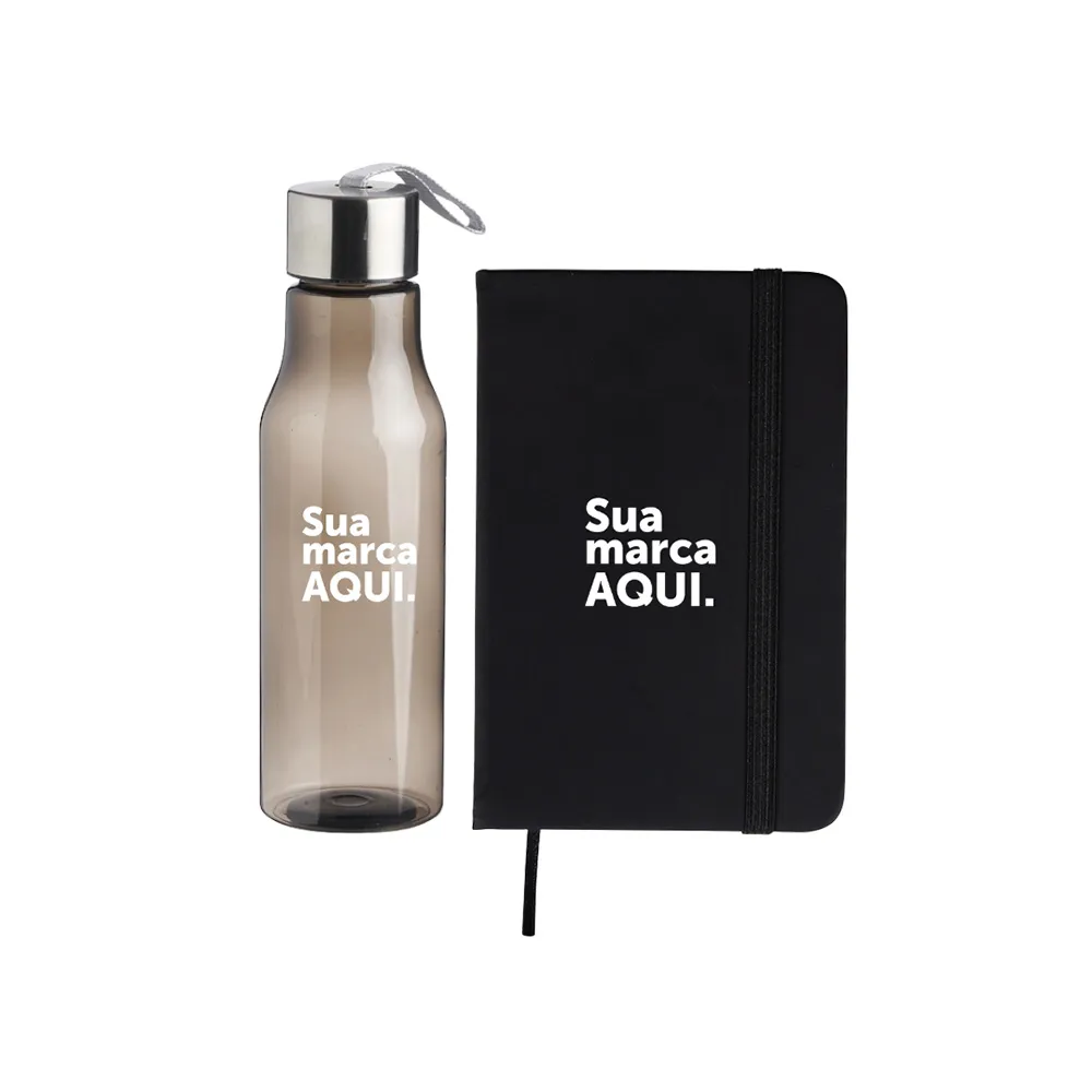 Caderneta Emborrachada + Garrafa Plástica 600ml-KT-245