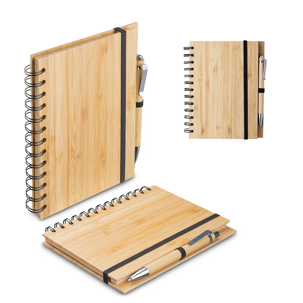 Caderno A6 Capa em Bambu c/ Caneta (14x09cm)-CAD380P