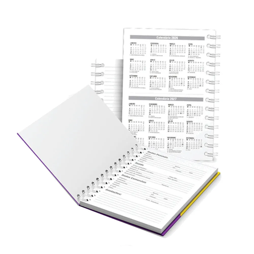 Caderno emparstado 96fls wire-o c/ folhas apresentação e/ou calendário