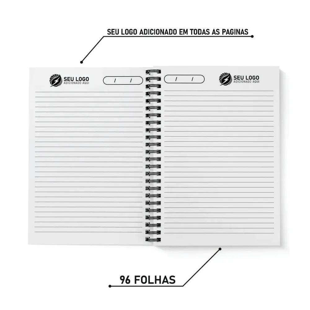 Caderno emparstado 96fls wire-o c/ folhas apresentação e/ou calendário