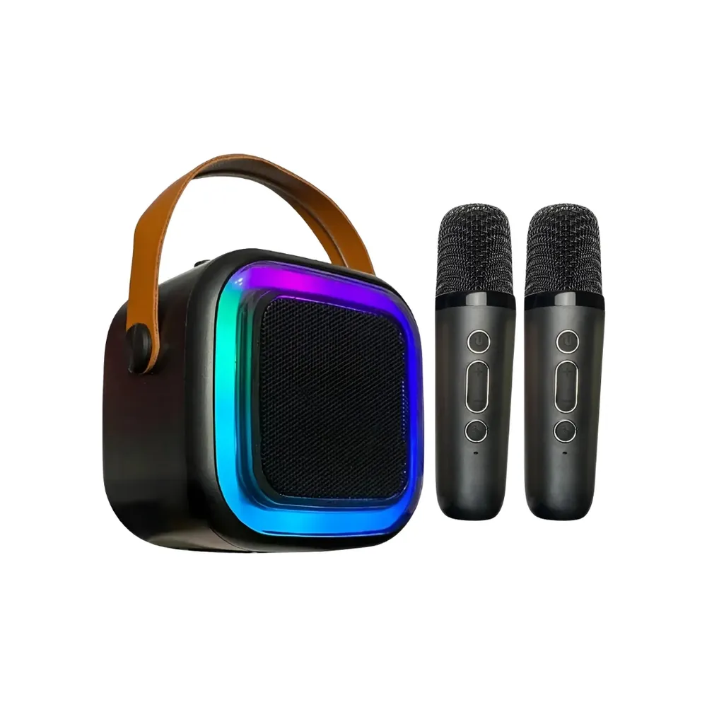 Caixa De Som Karaokê com 2 Microfones Sem Fio Portátil-BBL64
