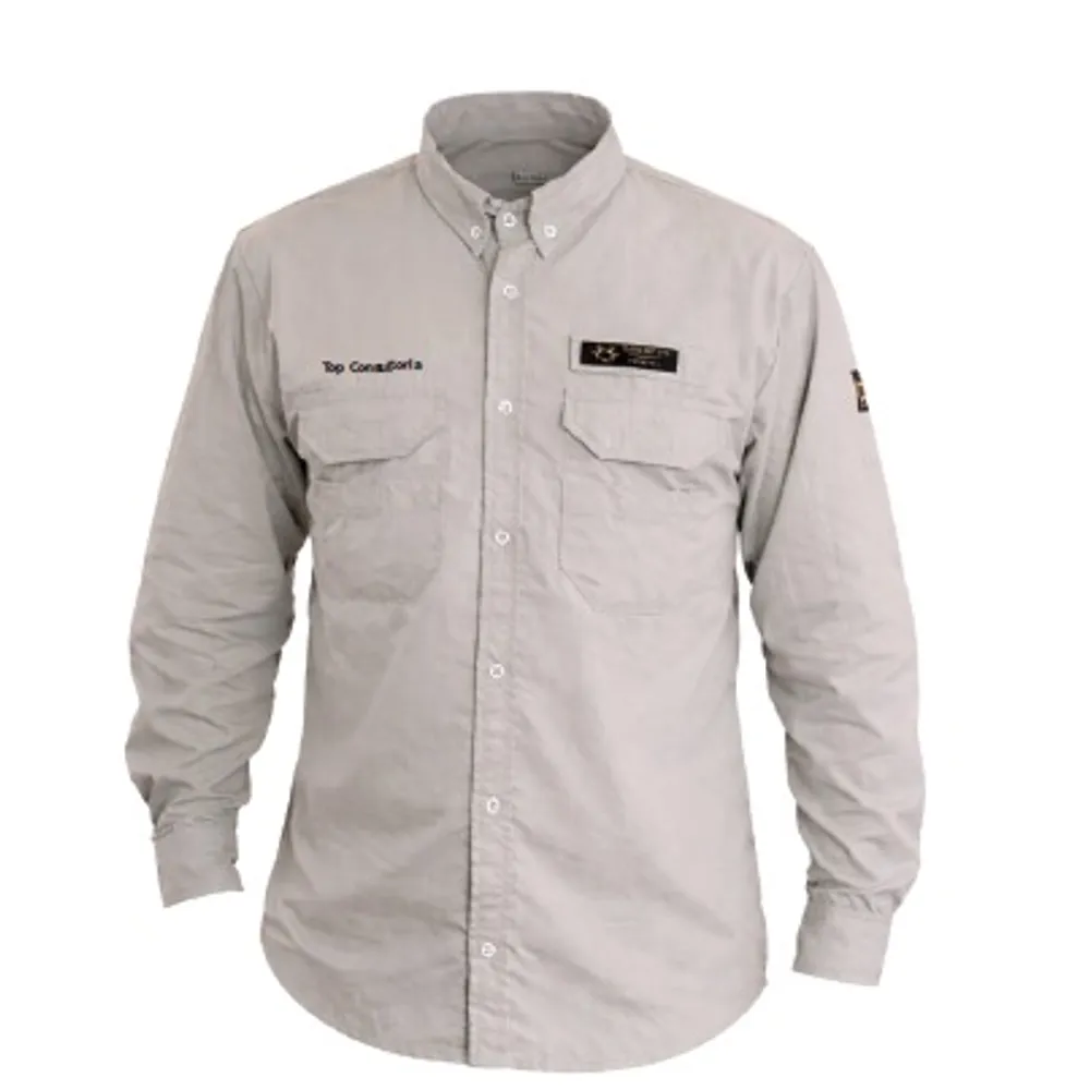 Camisa tipo pescador em tecido com proteção Uv manga longa