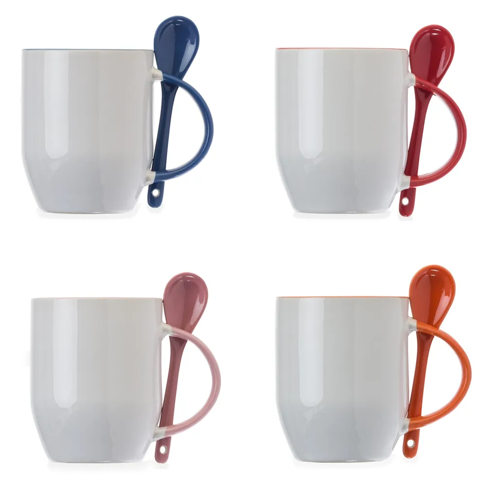 #Caneca Cerâmica 350ml com Colher