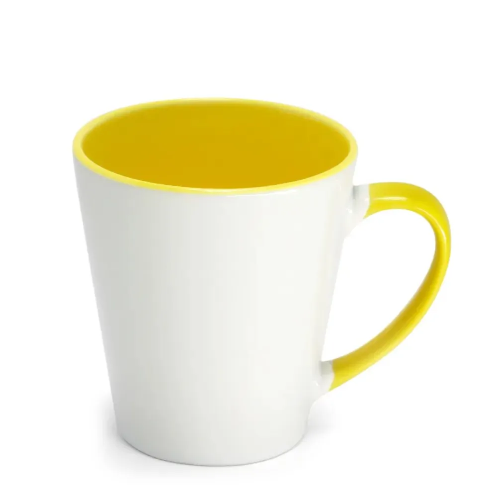 Caneca Cônica para Sublimação de Cerâmica Branca com Alça e Interior Amarela - 325ml-CNCAC1
