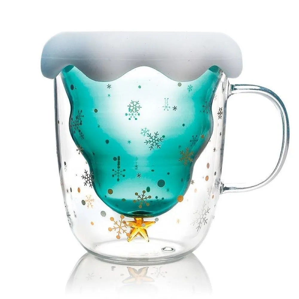 Caneca Tema Natal Em Vidro C/ Tampa Silicone