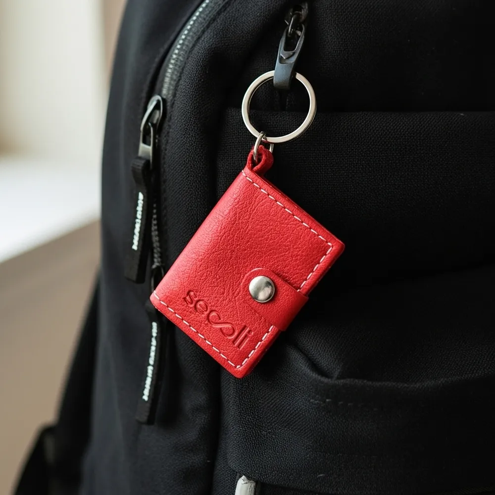 Chaveiro Porta-Cartões de Couro com Botão