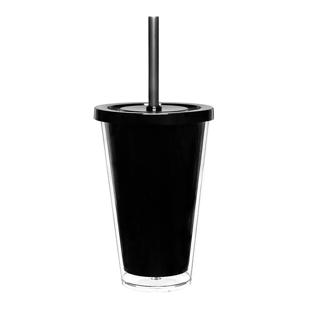 Copo Duplo click com tampa e canudo 500ml