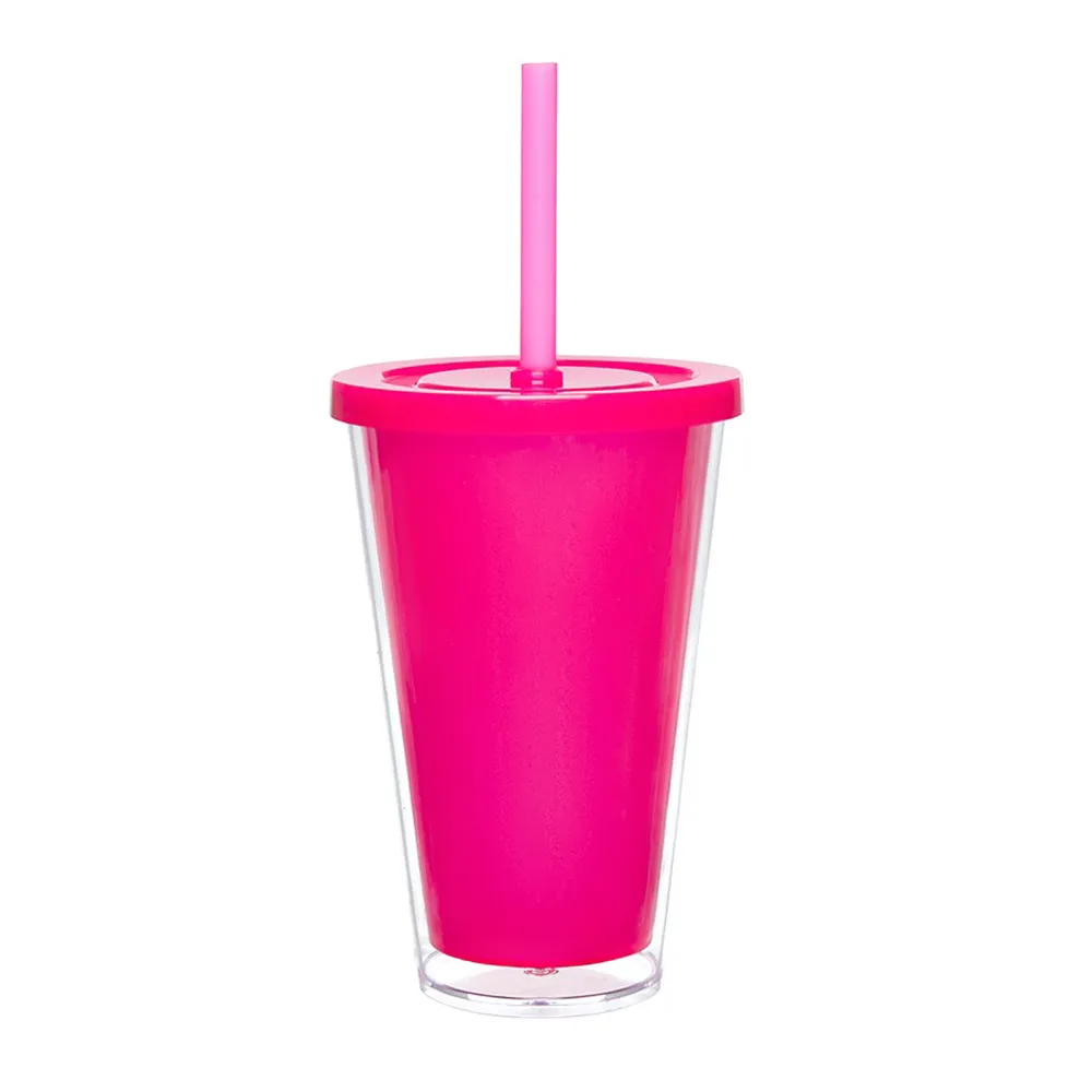 Copo Duplo click com tampa e canudo 500ml