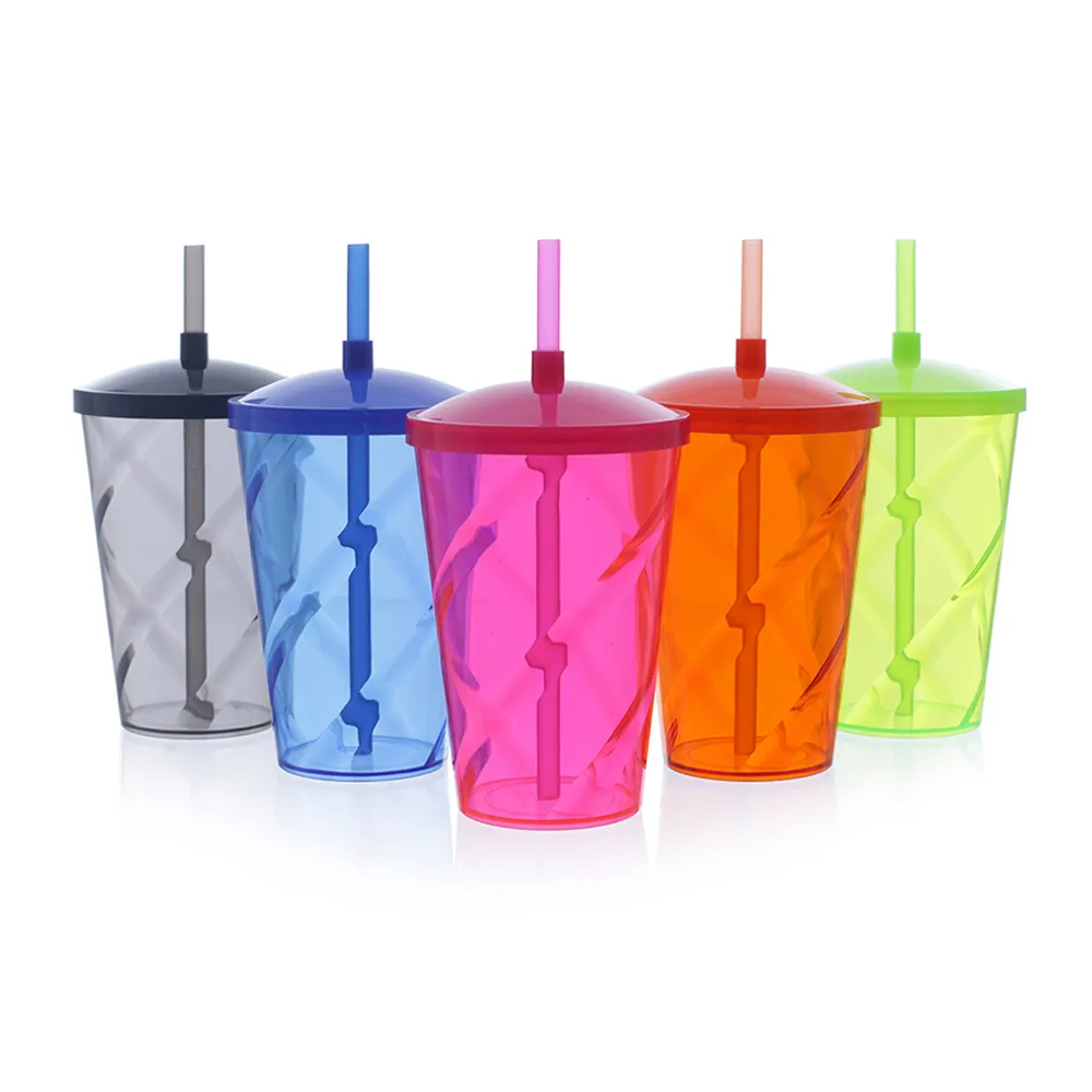 Copo Espiral 750ml em PS c/ tampa e canudo