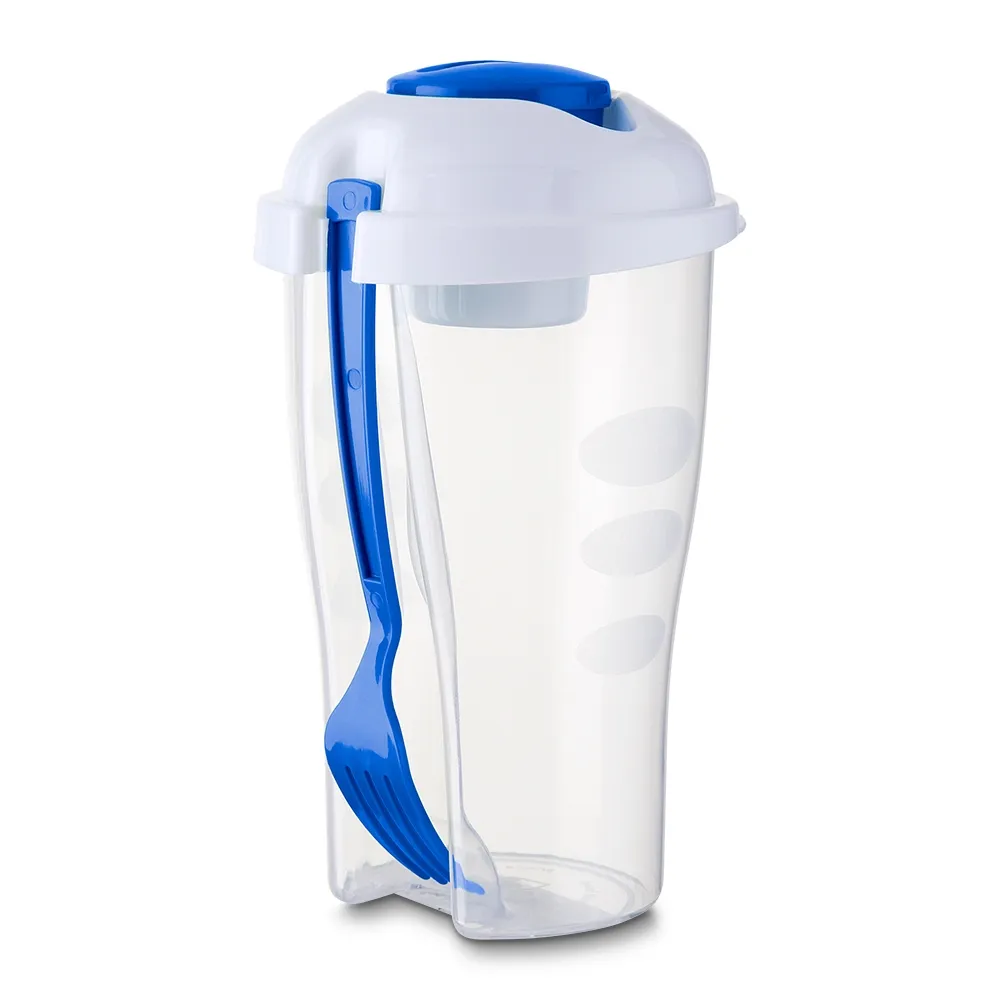 #Copo Salada 850ml com Garfo e Suporte para Molho-13719-AZU