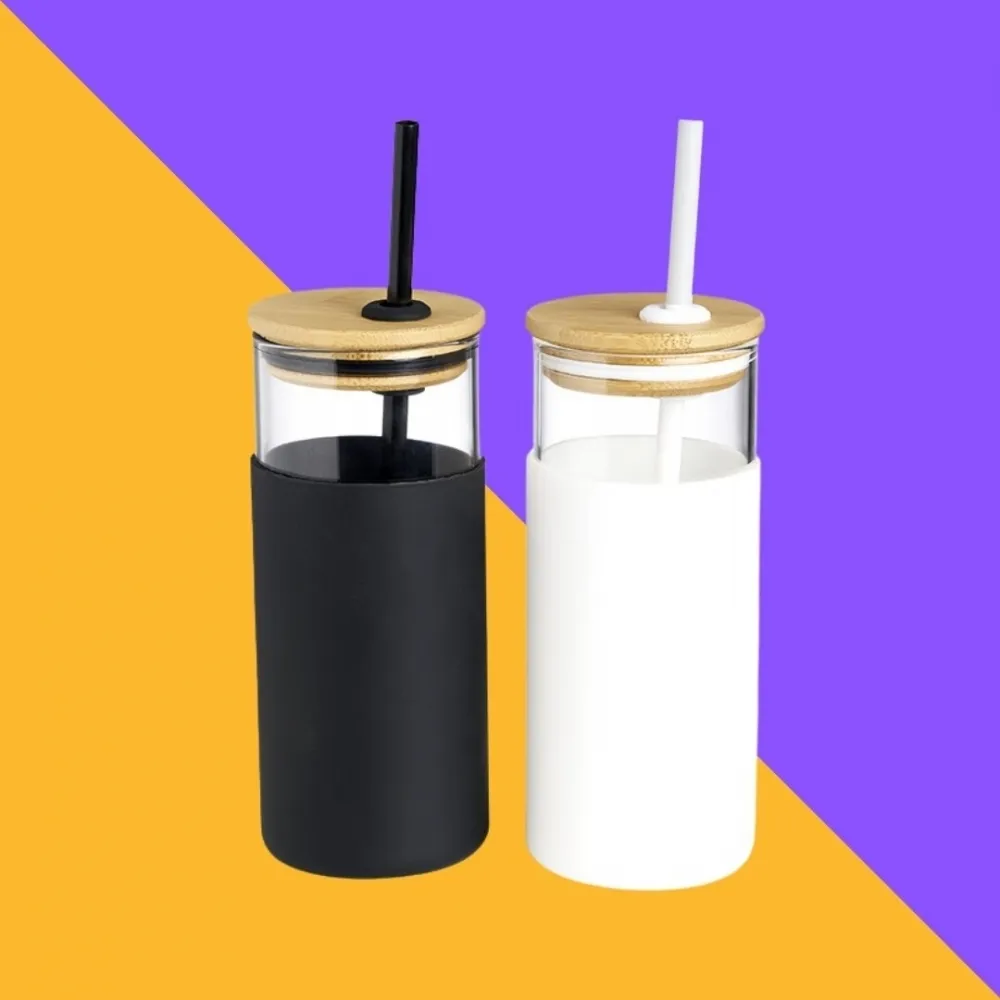 Copo Vidro - Tampa de Bambu e Canudo -BG103