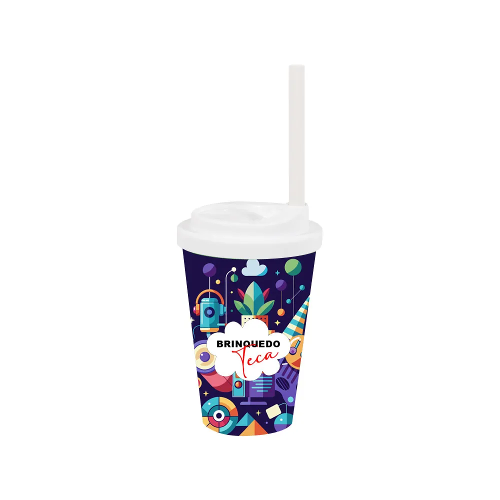 Copo Bucks 350 ml com tampa e canudo In Mold Label-LN250PM016LB